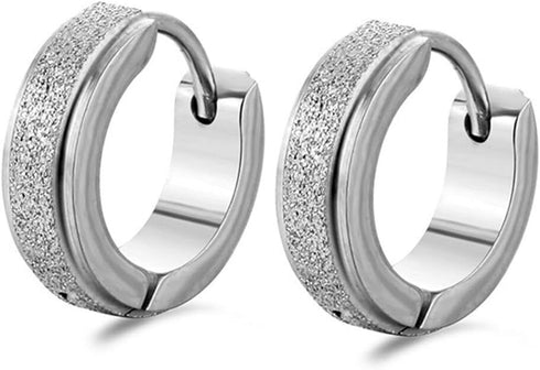 316L Surgical Steel Classic Frosted Men Women Hypoallergenic Huggie Hoop Earring